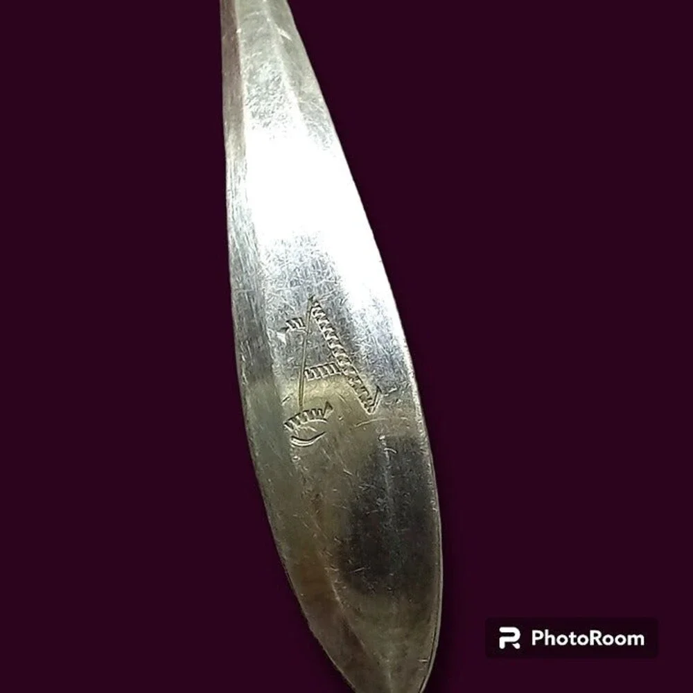 Oneida Silver Patrician Straight Handled Baby Spoon-1914-Silverplate-Monogram A